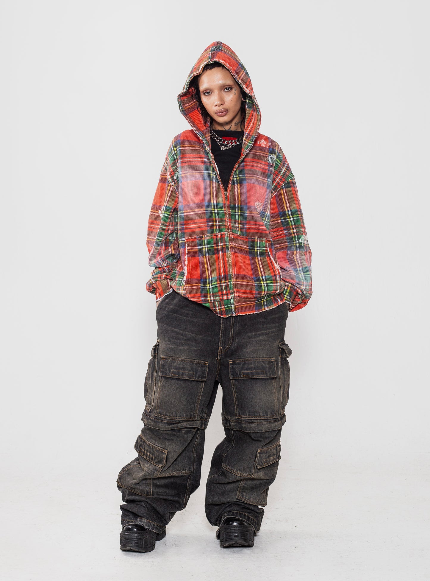 Plaid printed hoodie